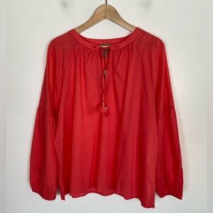 Chico's Boho Long Sleeves Top Size 3 US XL Coral Popover Puff Sleeves Cotton